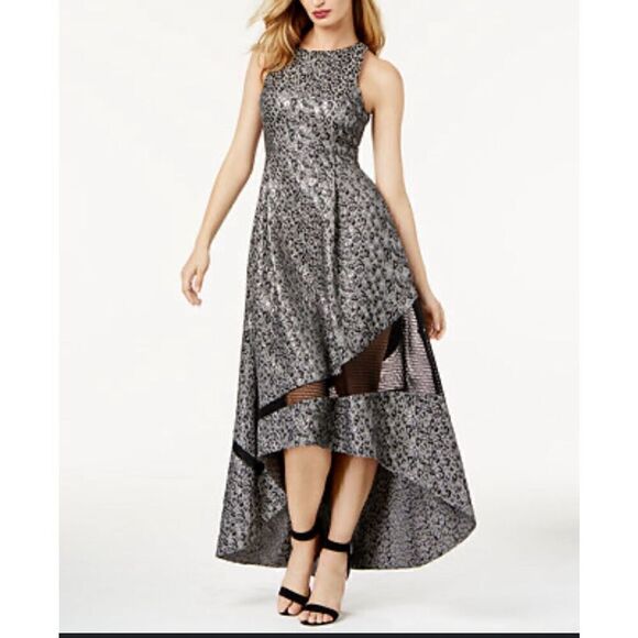 SB Sachine + Babi metallic print mesh -inset Hi-lo evening Gown 6 - Picture 1 of 11